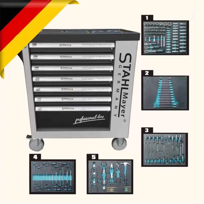Шкаф с инструменти STAHLMAYER със 7 чекмеджета – 5 пълни