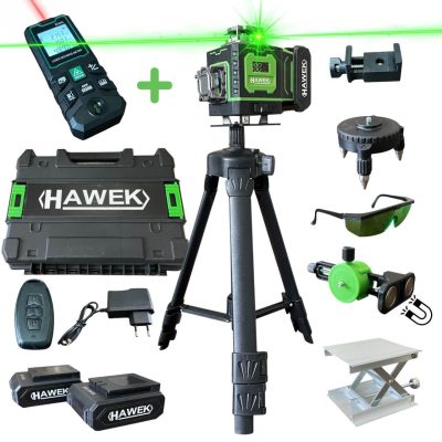 ЛАЗЕРЕН НИВЕЛИР HAWEK 4D 16 ЗЕЛЕНИ ЛИНИИ С РОЛЕТКА