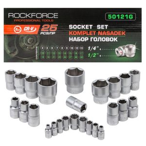 КОМПЛЕКТ ВЛОЖКИ 25 ЧАСТИ 1/4" И 1/2" ROCKFORCE